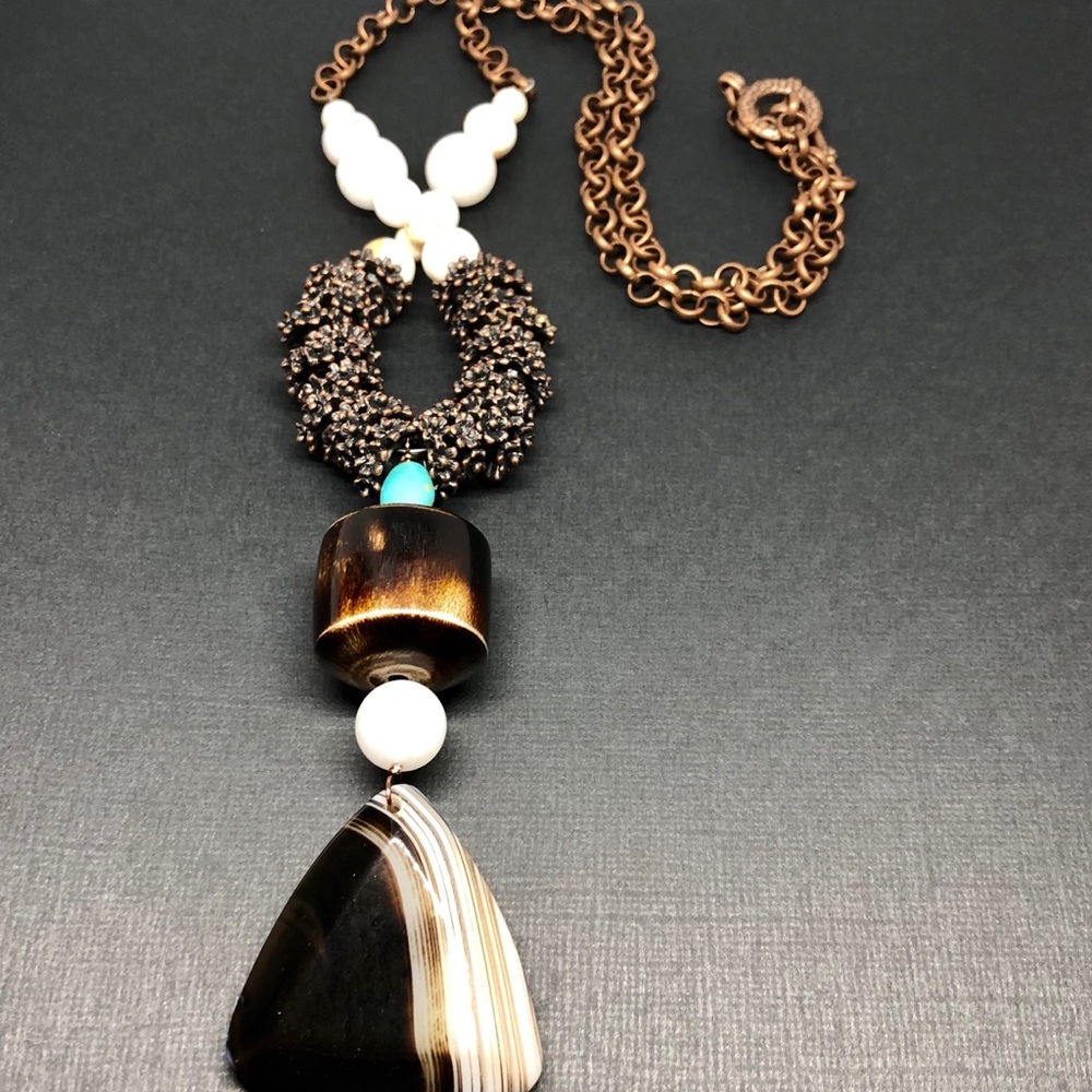 Handcrafted Agate Pendant / Mixed Stone Necklace